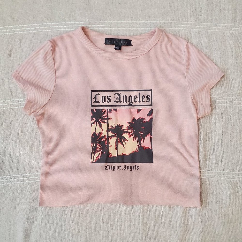 Cute Cropped Los Angeles Ribbed tee- Faded Rose